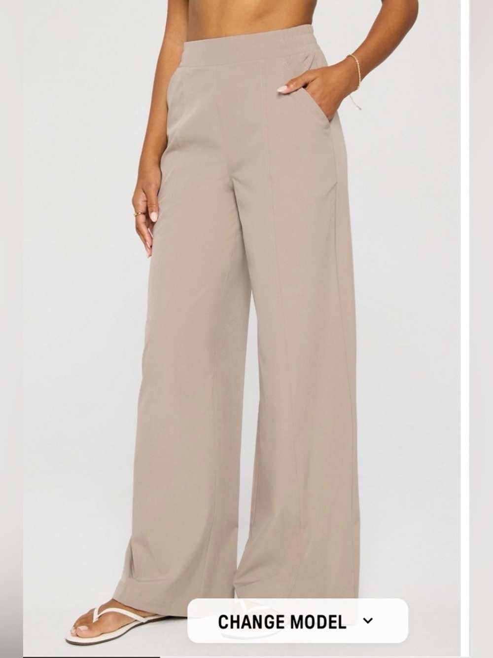 Fabletics Downtown wide leg pant Fabletics Taupe Wide-Leg Pull-On Pants - Picture 1 of 8